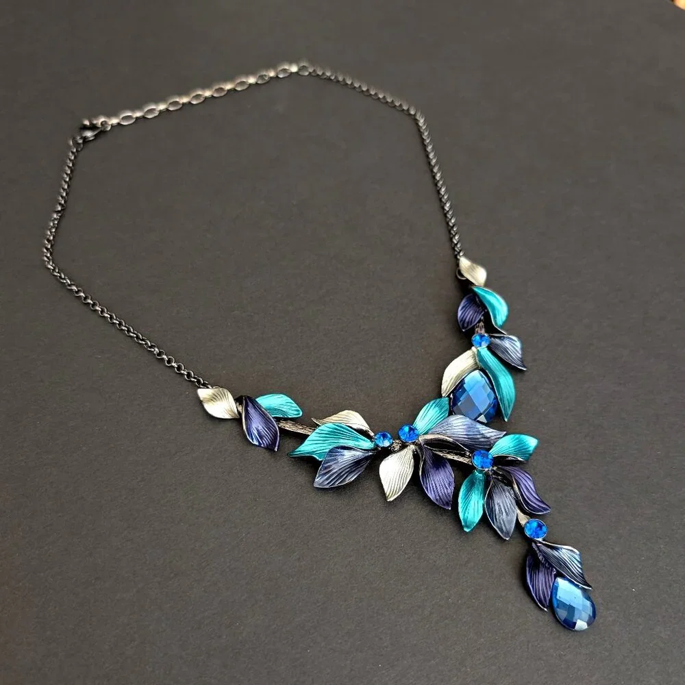Navy, silver and teal statement necklace